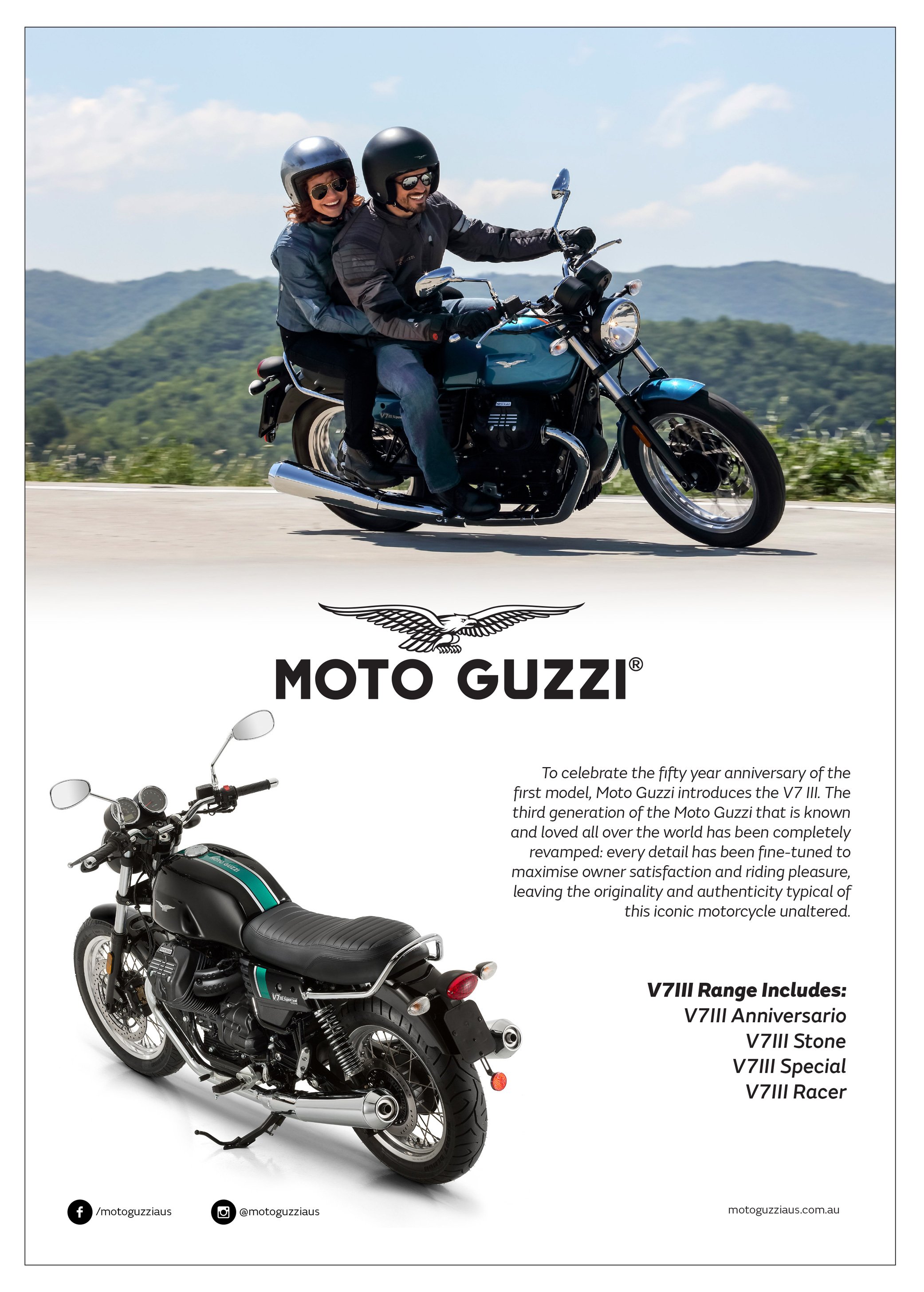 Moto Guzzi V7III launch ad placement